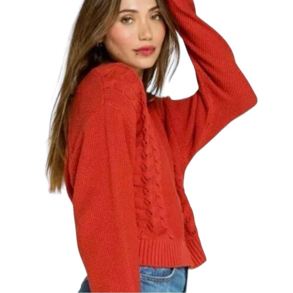 NWT Billabong Cable Knit Sweater Red Ski Lodge L Gift Giving Mockneck Cropped